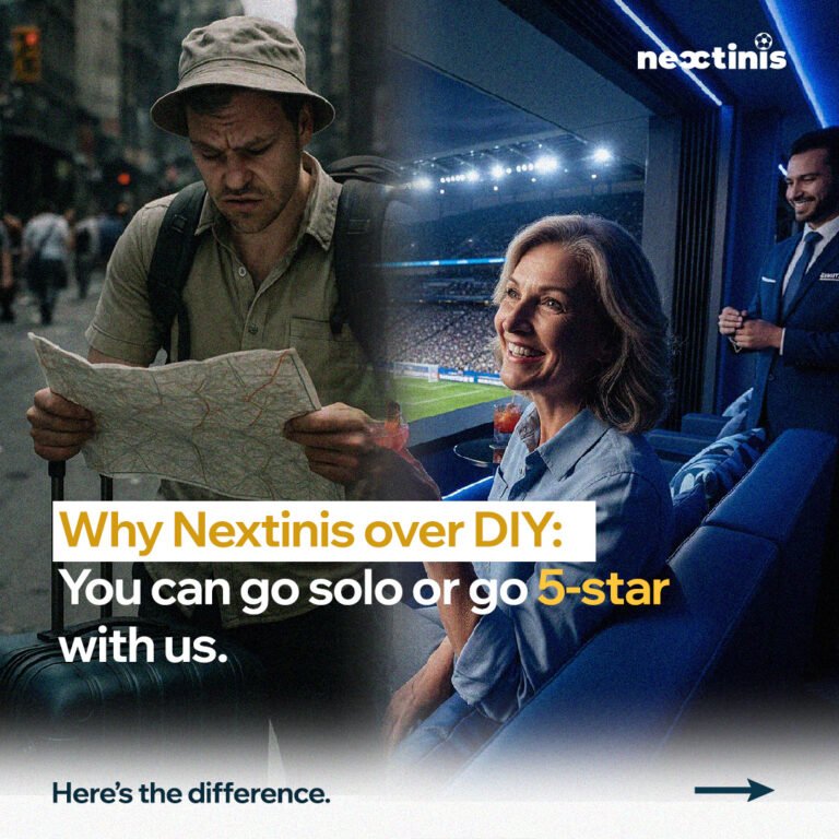 Skip the chaos of DIY travel. Discover how Nextinis turns your football trip into a 5-star experience with exclusive access and stress-free planning.